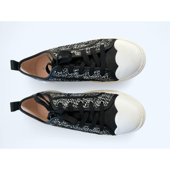 Kate Spade Averly Tweed Scallop Lace up Sneakers Black & White Preppy sz 9 NEW - Picture 4 of 9